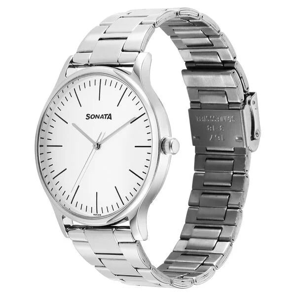 Sonata Aspire Quartz Analog Off White Dial Stainless Steel Strap Watch For Men 77105sm17w - KRISHNA WATCH COMPANY