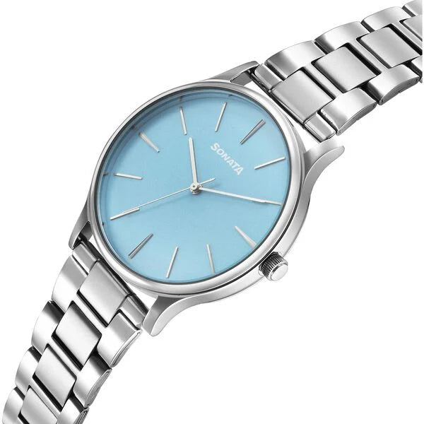 Sonata Aspire Quartz Analog Blue Dial Watch For Men - 77105SM18W - KRISHNA WATCH COMPANY