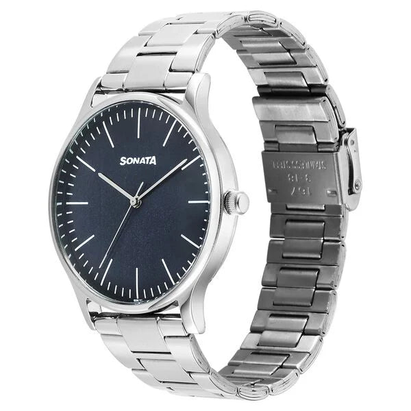 Sonata Aspire Quartz Analog Blue Dial Watch For Men - 77105SM19W - KRISHNA WATCH COMPANY