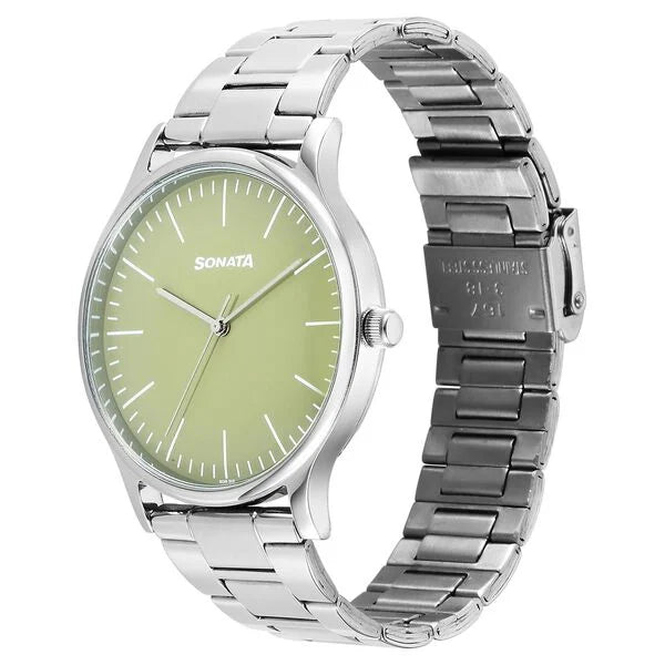 Sonata Aspire Quartz Analog Green Dial Watch For Men - 77105SM20W - KRISHNA WATCH COMPANY