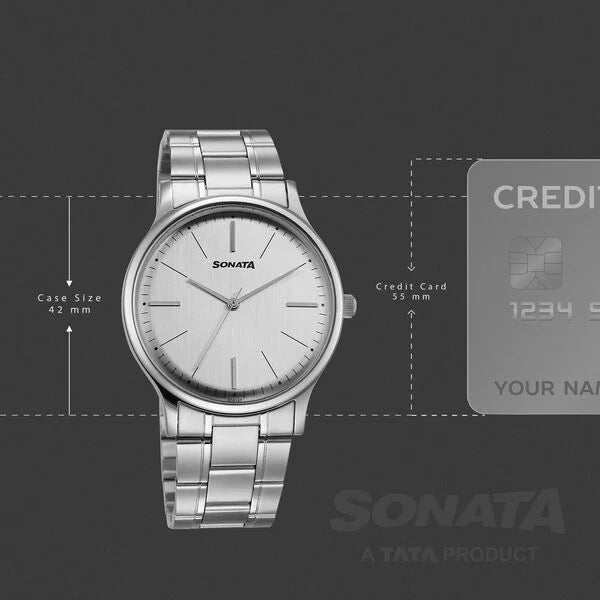 Sonata Aspire Quartz Analog Grey Dial Stainless Steel Strap Watch For Men 77105sm26w - KRISHNA WATCH COMPANY