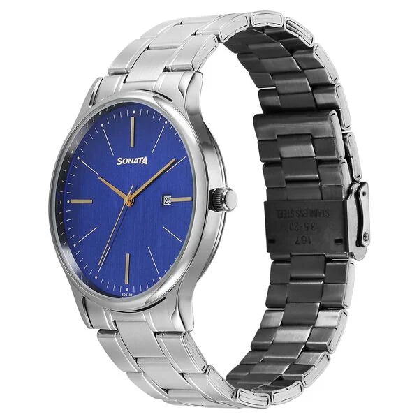 Sonata Aspire Quartz Analog with Date Blue Dial Watch For Men - 77105SM27W - KRISHNA WATCH COMPANY