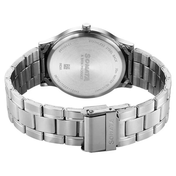Sonata Aspire Quartz Analog Blue Dial Stainless Steel Strap Watch For Men - 77105SM29W - KRISHNA WATCH COMPANY