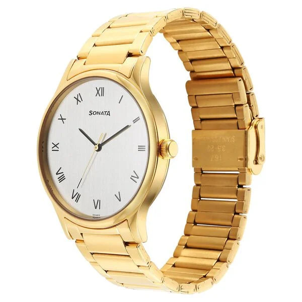 Sonata Quartz Analog Silver Dial Watch for Men - 77105YM02 - KRISHNA WATCH COMPANY