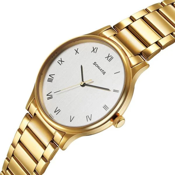 Sonata Quartz Analog Silver Dial Watch for Men - 77105YM02 - KRISHNA WATCH COMPANY