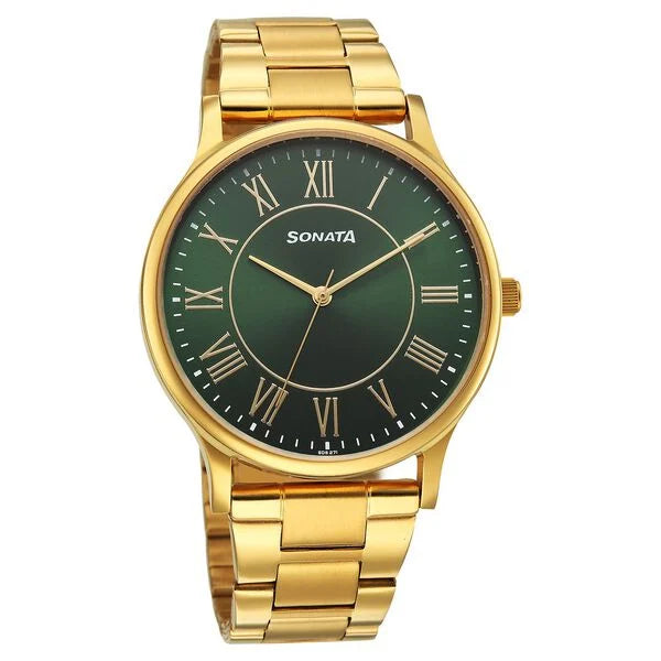 Sonata Traditional Essentials Green Dial Watch For Men - 77105YM07W - KRISHNA WATCH COMPANY