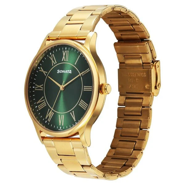 Sonata Traditional Essentials Green Dial Watch For Men - 77105YM07W - KRISHNA WATCH COMPANY