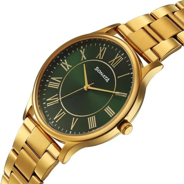 Sonata Traditional Essentials Green Dial Watch For Men - 77105YM07W - KRISHNA WATCH COMPANY