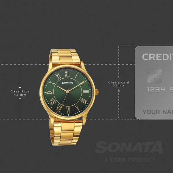 Sonata Traditional Essentials Green Dial Watch For Men - 77105YM07W - KRISHNA WATCH COMPANY