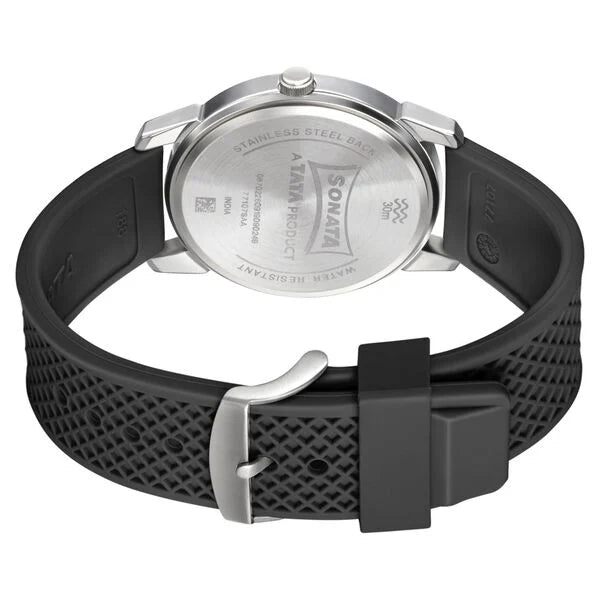 Sonata Smart Plaid Quartz Analog Black Dial TPU Strap Watch for Men np77107sp02w - KRISHNA WATCH COMPANY