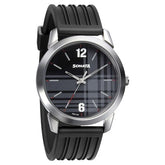 Sonata Smart Plaid Quartz Analog Black Dial TPU Strap Watch for Men 77107sp04w