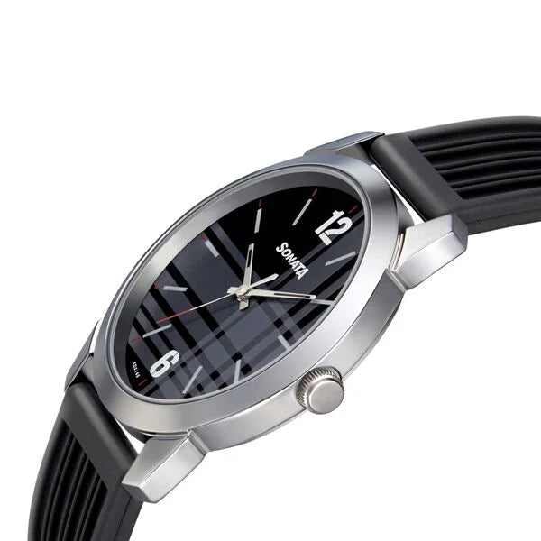 Sonata Smart Plaid Quartz Analog Black Dial TPU Strap Watch for Men 77107sp04w - KRISHNA WATCH COMPANY