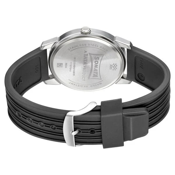Sonata Smart Plaid Quartz Analog Black Dial TPU Strap Watch for Men 77107sp04w - KRISHNA WATCH COMPANY