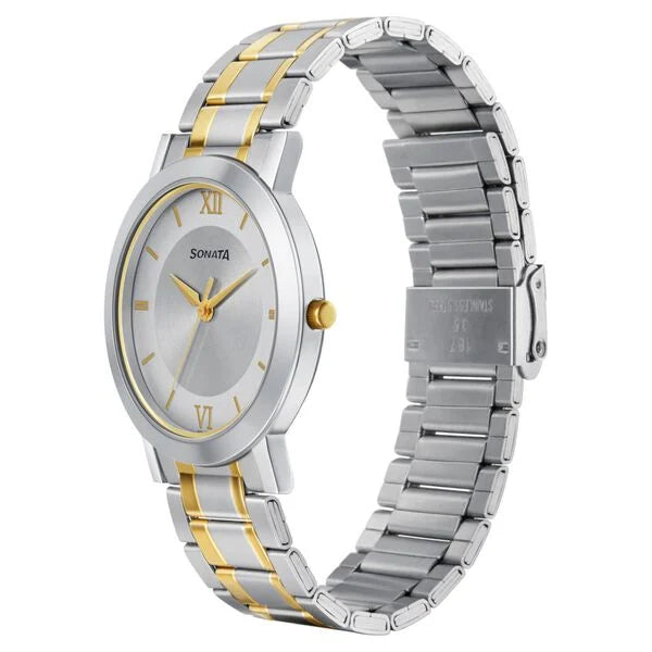 Sonata Quartz Analog with Date Silver Dial Stainless Steel Strap Watch for Men 77108BM02W - KRISHNA WATCH COMPANY