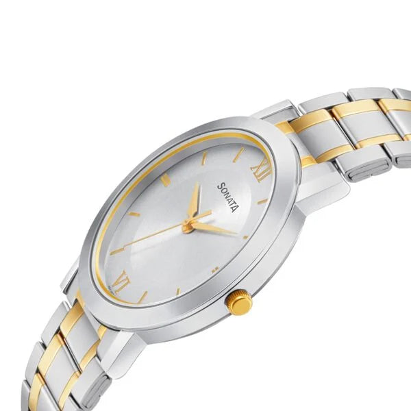 Sonata Quartz Analog with Date Silver Dial Stainless Steel Strap Watch for Men 77108BM02W - KRISHNA WATCH COMPANY