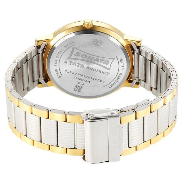 Sonata Utsav Quartz Analog White Dial Stainless Steel Strap Watch for Men 77108bm05 - KRISHNA WATCH COMPANY