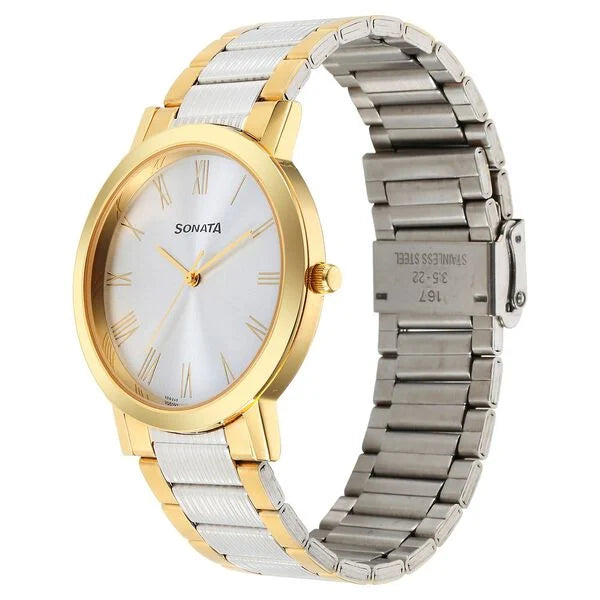 Sonata Utsav Quartz Analog Grey Dial Stainless Steel Strap Watch for Men 77108bm06 - KRISHNA WATCH COMPANY