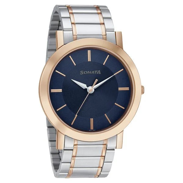 Sonata Quartz Analog Blue Dial Stainless Steel Strap Watch for Men -77108KM02W - KRISHNA WATCH COMPANY