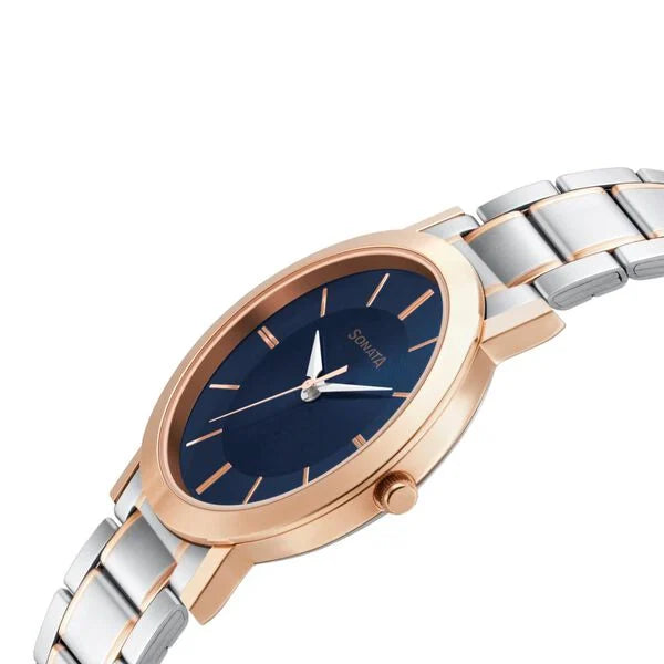 Sonata Quartz Analog Blue Dial Stainless Steel Strap Watch for Men -77108KM02W - KRISHNA WATCH COMPANY