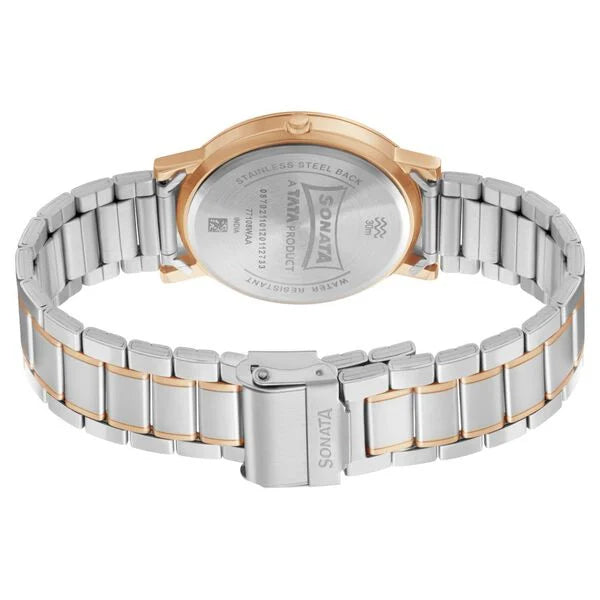 Sonata Quartz Analog Blue Dial Stainless Steel Strap Watch for Men -77108KM02W - KRISHNA WATCH COMPANY
