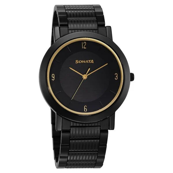 Sonata Utsav Quartz Analog Black Dial Stainless Steel Strap Watch for Men 77108nm02 - KRISHNA WATCH COMPANY