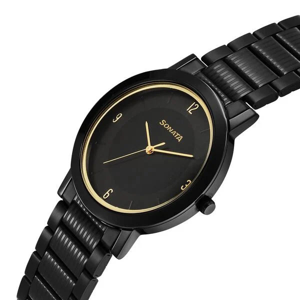 Sonata Utsav Quartz Analog Black Dial Stainless Steel Strap Watch for Men 77108nm02 - KRISHNA WATCH COMPANY