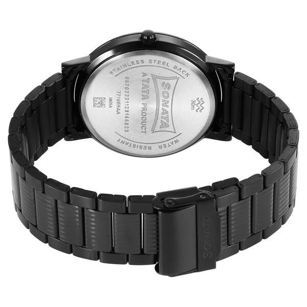 Sonata Utsav Quartz Analog Black Dial Stainless Steel Strap Watch for Men 77108nm02 - KRISHNA WATCH COMPANY