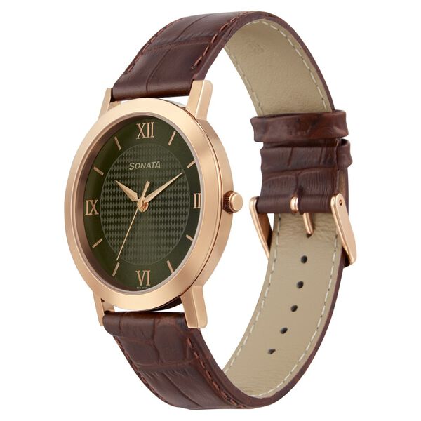 Sonata Quartz Analog Green Dial Leather Strap Watch for Men nr77108wl01w / 77108wl01w - KRISHNA WATCH COMPANY