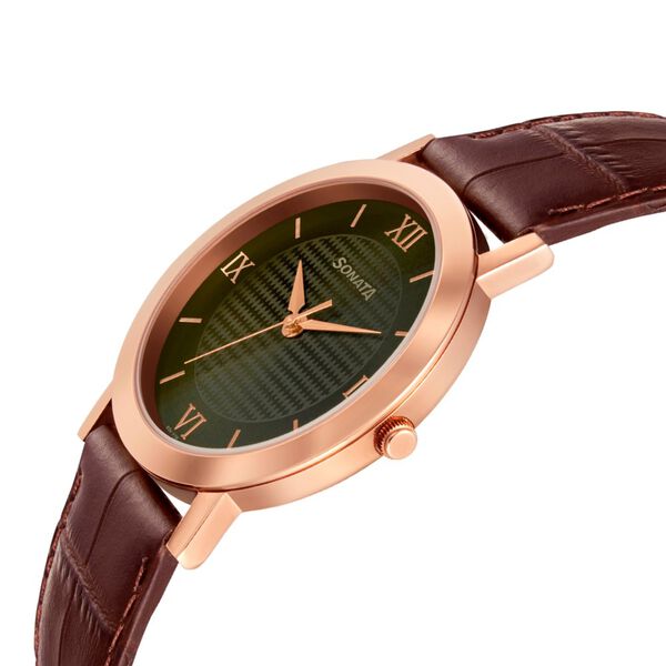 Sonata Quartz Analog Green Dial Leather Strap Watch for Men nr77108wl01w / 77108wl01w - KRISHNA WATCH COMPANY