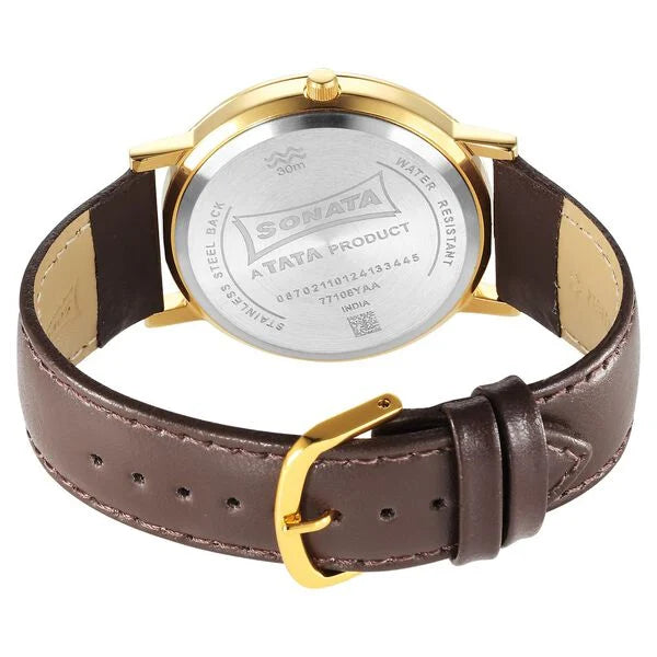 Sonata Utsav Quartz Analog Champagne Dial Watch for Men - 77108YL03 - KRISHNA WATCH COMPANY