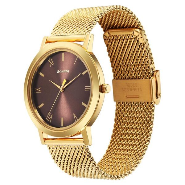 Sonata Utsav Quartz Analog Brown Dial Watch for Men NS77108YM08 - KRISHNA WATCH COMPANY