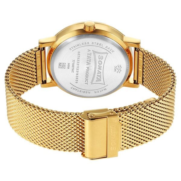 Sonata Utsav Quartz Analog with Day and Date Champagne Dial Stainless Steel Strap Watch for Men 77108ym09 - KRISHNA WATCH COMPANY