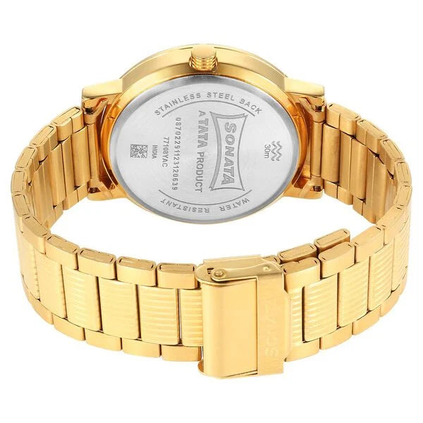Sonata Utsav Quartz Analog with Day and Date Green Dial Stainless Steel Strap Watch for Men 77108YM12 - KRISHNA WATCH COMPANY