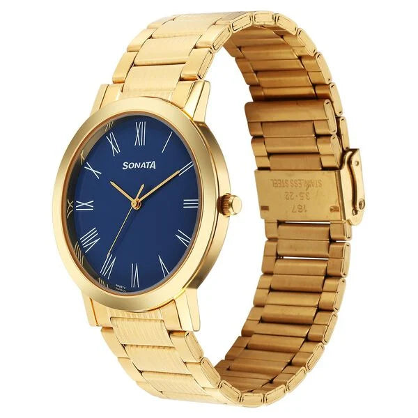 Sonata Utsav Quartz Analog with Day and Date Green Dial Stainless Steel Strap Watch for Men 77108YM14 - KRISHNA WATCH COMPANY