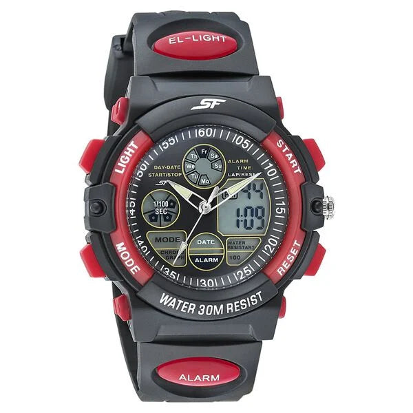 SF Quartz Analog Digital Black Dial PU Strap Watch for Men 77116pp03w - KRISHNA WATCH COMPANY
