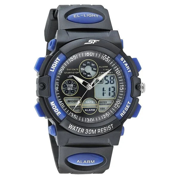 SF Quartz Analog Digital Black Dial PU Strap Watch for Men 77116pp04w - KRISHNA WATCH COMPANY