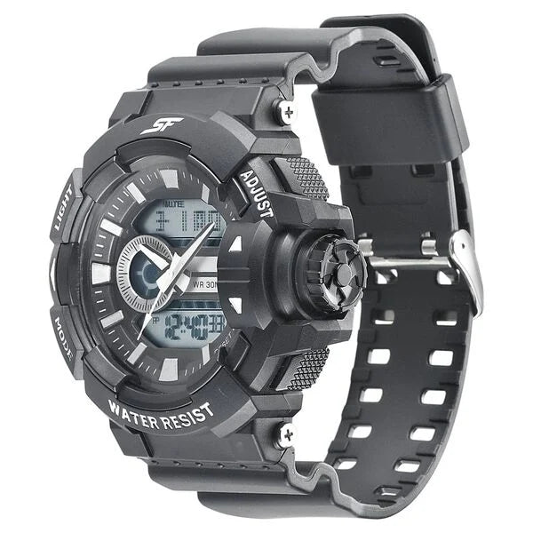 SF Quartz Analog Digital Black Dial PU Strap Watch for Men 77118pp01w - KRISHNA WATCH COMPANY