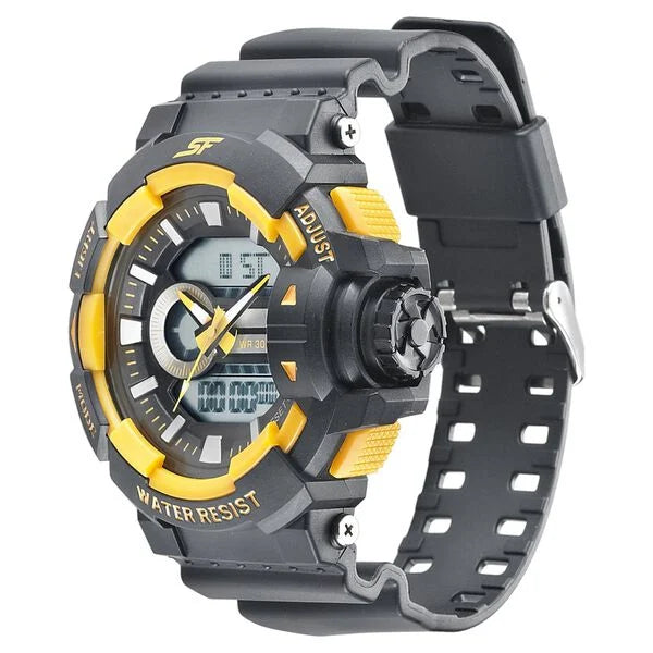 SF Quartz Analog Digital Black Dial PU Strap Watch for Men ns77118pp03w / 77118pp03w - KRISHNA WATCH COMPANY