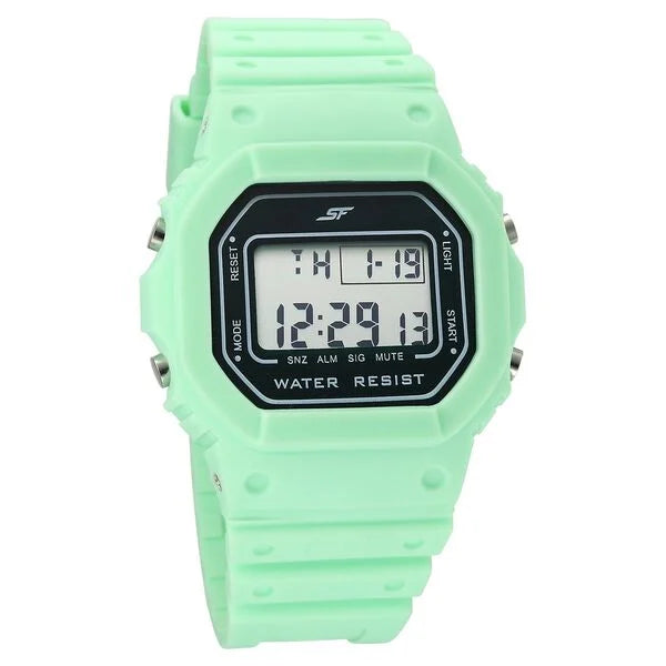 SF Digital Dial Green Polyurethane Strap Watch For Unisex 77122pp05