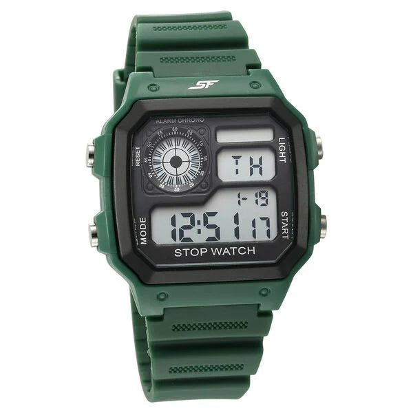 SF Digital Dial Green PU Strap Watch For Unisex 77123pp03