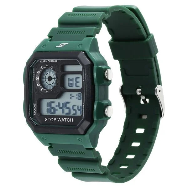 SF Digital Dial Green PU Strap Watch For Unisex 77123pp03 - KRISHNA WATCH COMPANY