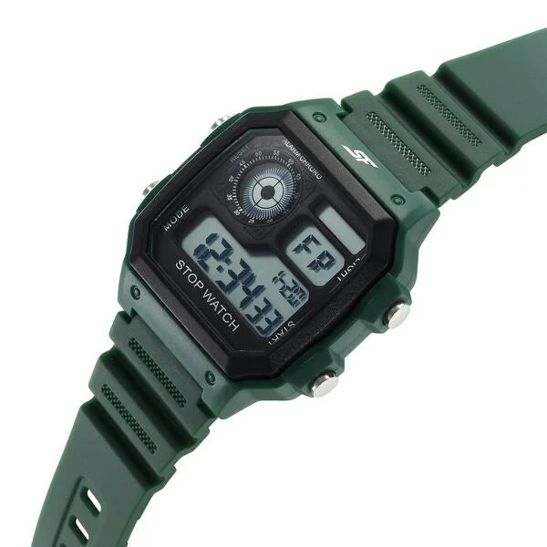 SF Digital Dial Green PU Strap Watch For Unisex 77123pp03 - KRISHNA WATCH COMPANY