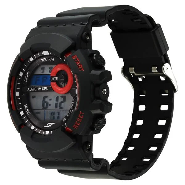 SF Digital Round Round Shaped Dial Black PU Strap Watch For Men 77130pp02w - KRISHNA WATCH COMPANY
