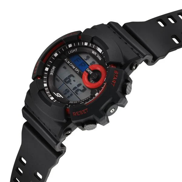 SF Digital Round Round Shaped Dial Black PU Strap Watch For Men 77130pp02w - KRISHNA WATCH COMPANY