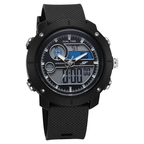 SF Zest Quartz Analog Digital Dial Black Polyurethane Strap Watch For Men 77131pp01w - KRISHNA WATCH COMPANY