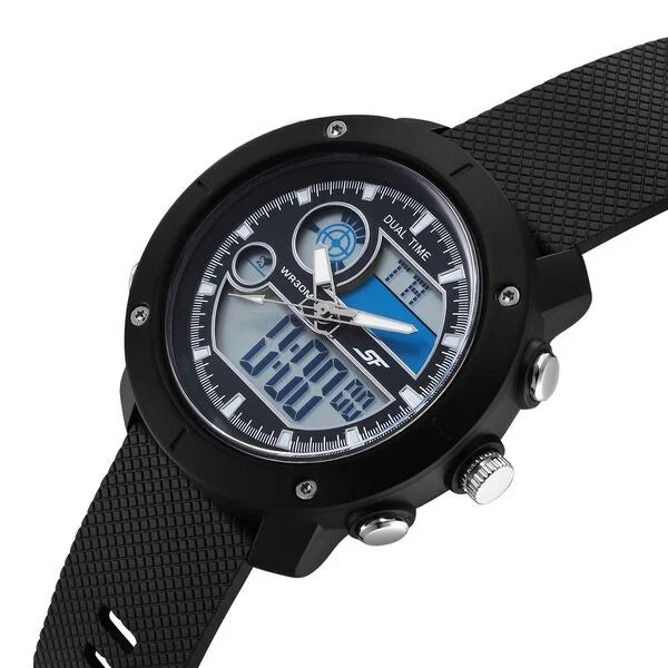 SF Zest Quartz Analog Digital Dial Black Polyurethane Strap Watch For Men 77131pp01w - KRISHNA WATCH COMPANY