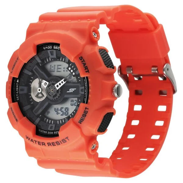 SF Dreamer Series Quartz Digital Analog Digital Black Dial Orange Plastic Strap Watch For Men 77132pp10w - KRISHNA WATCH COMPANY
