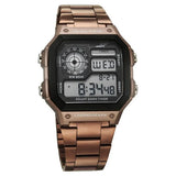 Sonata Hexa Digital Black Dial Brown Color Stainless Steel Strap Watch For Unisex 77134pm05w