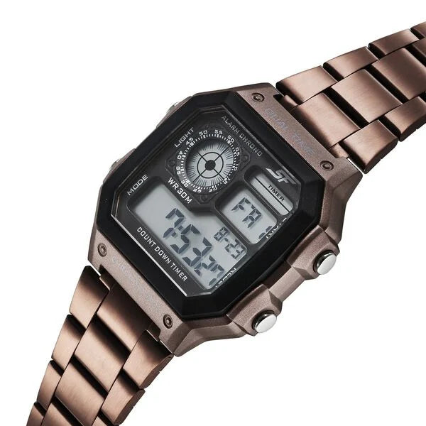 Sonata Hexa Digital Black Dial Brown Color Stainless Steel Strap Watch For Unisex 77134pm05w - KRISHNA WATCH COMPANY