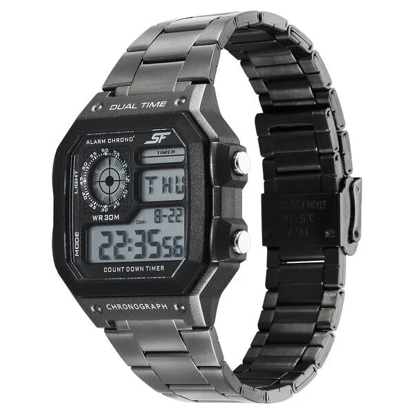 Sonata Hexa Digital Black Dial Grey Color Stainless Steel Strap Watch For Unisex 77134pm06w - KRISHNA WATCH COMPANY